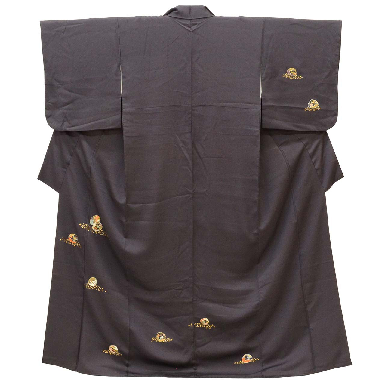 Vintage Japanese Kimono | Tsukesage | Purple Silk | Kai-awase Shell Game | Embroidery | With Kasane-eri | Size M | Sustainable | uu1958b