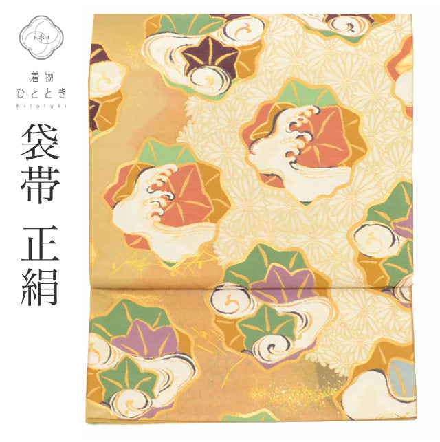 【中古】 リサイクル 袋帯 帯 正絹 絹 西陣織 引箔 金彩 琳派転生 神坂雪佳 特品 六通柄 大津絵抄 着物 フォーマル 訪問着 付下げ 黒留袖 色留袖 SILK シルク kimono リユース uu1968b
