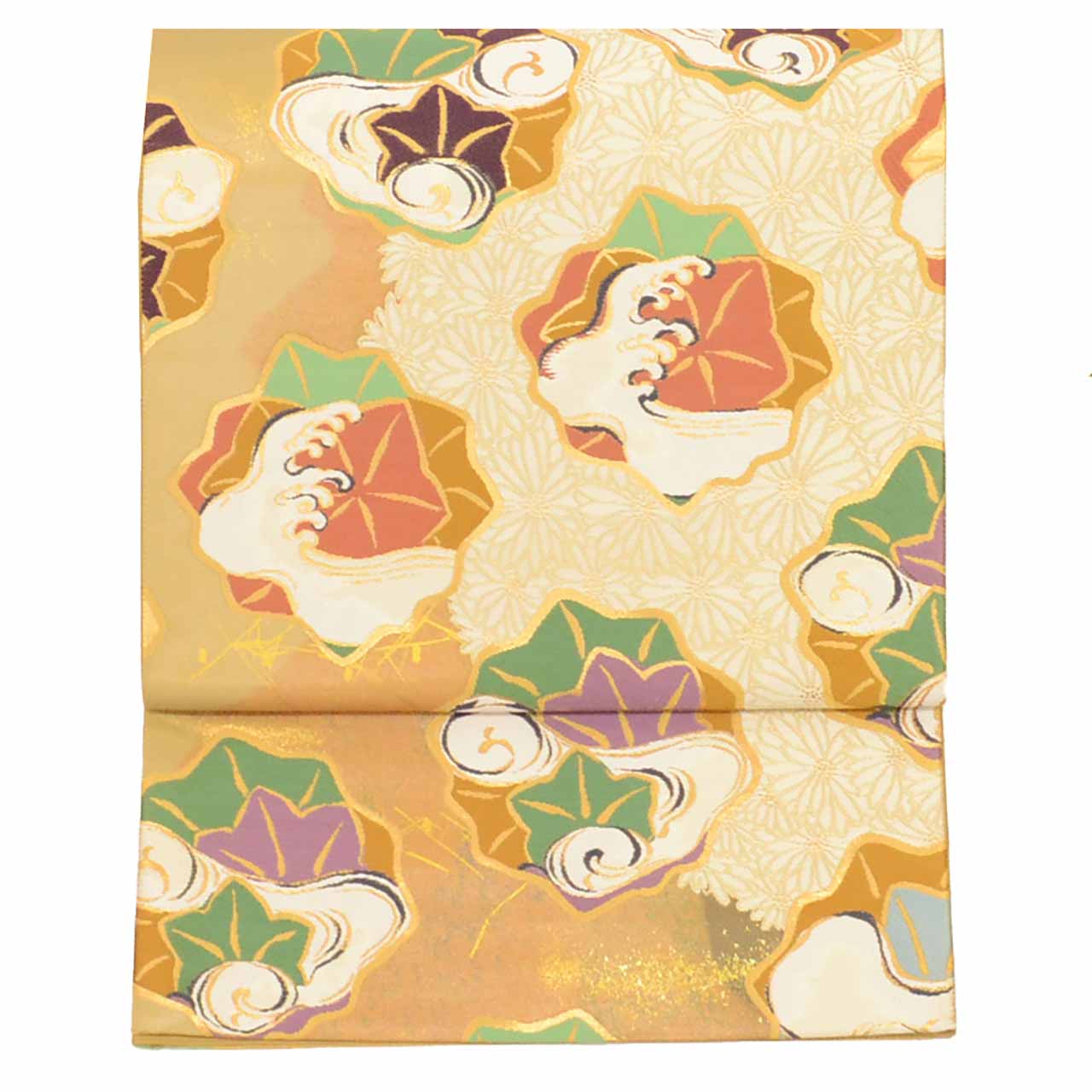 Vintage Japanese Obi | Fukuro Obi | Silk | Otsu-e Sho | Rinpa Tensei | Kamisaka Sekka | Gold Foil Hikihaku | Sustainable | uu1968b