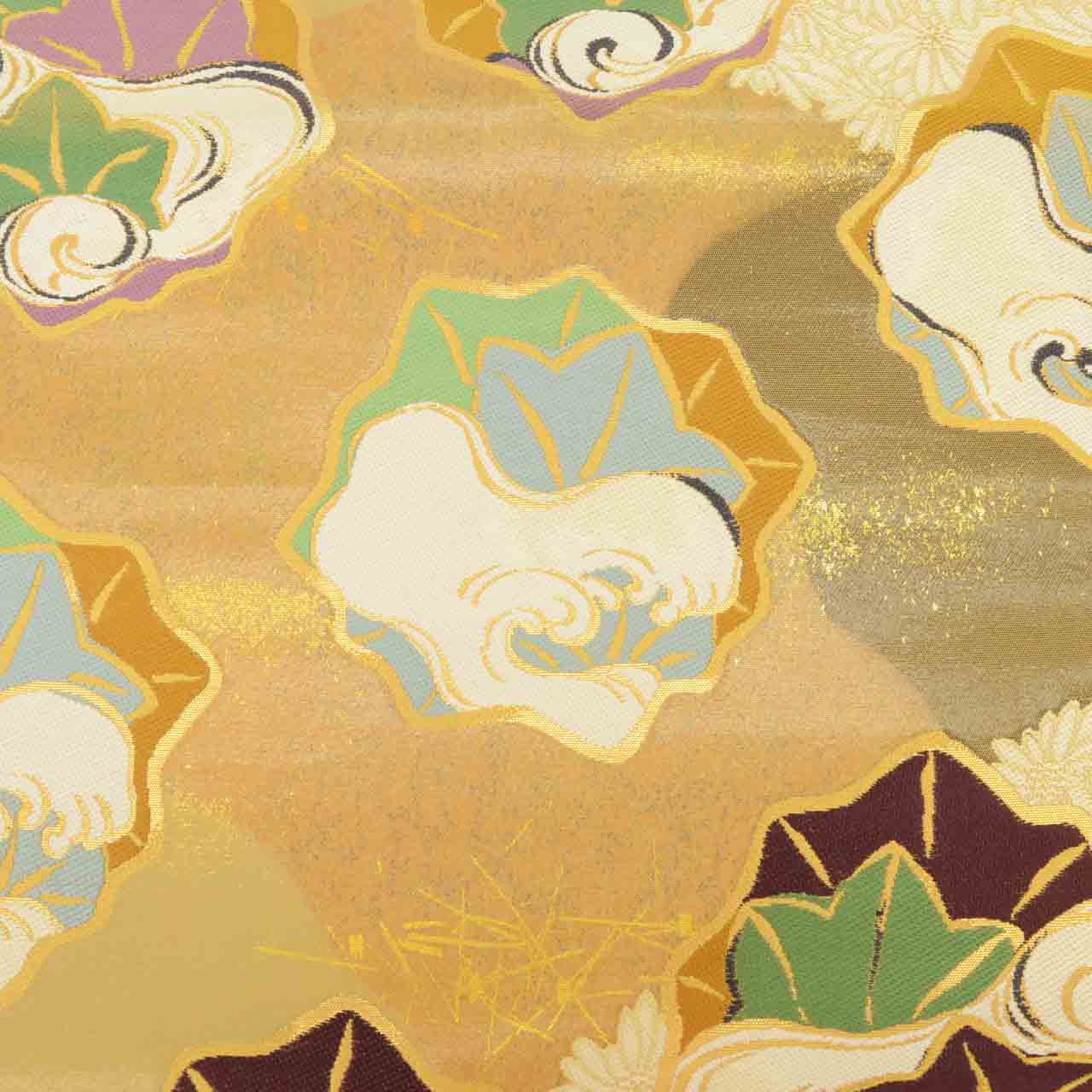 Vintage Japanese Obi | Fukuro Obi | Silk | Otsu-e Sho | Rinpa Tensei | Kamisaka Sekka | Gold Foil Hikihaku | Sustainable | uu1968b