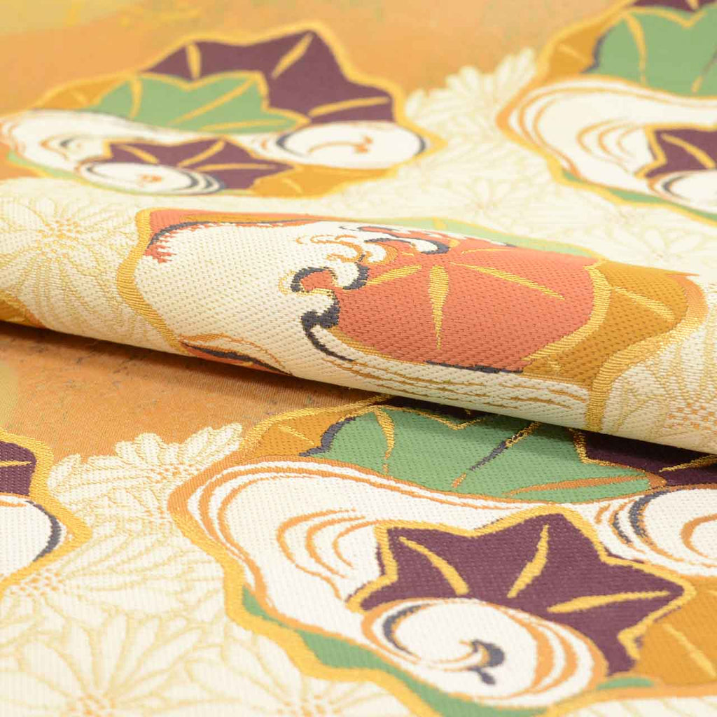 Vintage Japanese Obi | Fukuro Obi | Silk | Otsu-e Sho | Rinpa Tensei | Kamisaka Sekka | Gold Foil Hikihaku | Sustainable | uu1968b