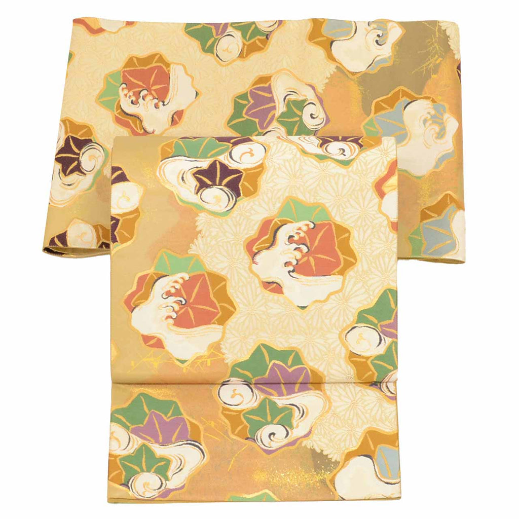 Vintage Japanese Obi | Fukuro Obi | Silk | Otsu-e Sho | Rinpa Tensei | Kamisaka Sekka | Gold Foil Hikihaku | Sustainable | uu1968b