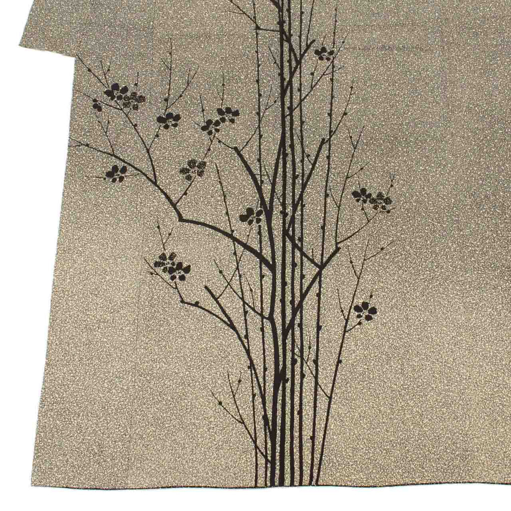 Vintage Japanese Kimono | Tsukesage | Silk | Black Branch Plum Tataki-zome | Artist Kawamura Kyutaro | Size M | Sustainable | uu1970b
