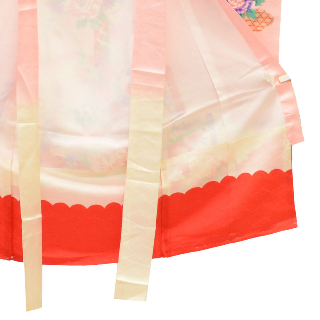 [Used] Recycled Kimono for Baby Girl's First Shrine Visit, One-Piece, Pure Silk, Ready-Made, Sleeve Length 45cm, Body Length 96cm, Pink, Thread Spool and Seasonal Flower Pattern, Comes with Undergarment, Baby, Gold Embellishment, First Kimono uu1972b 