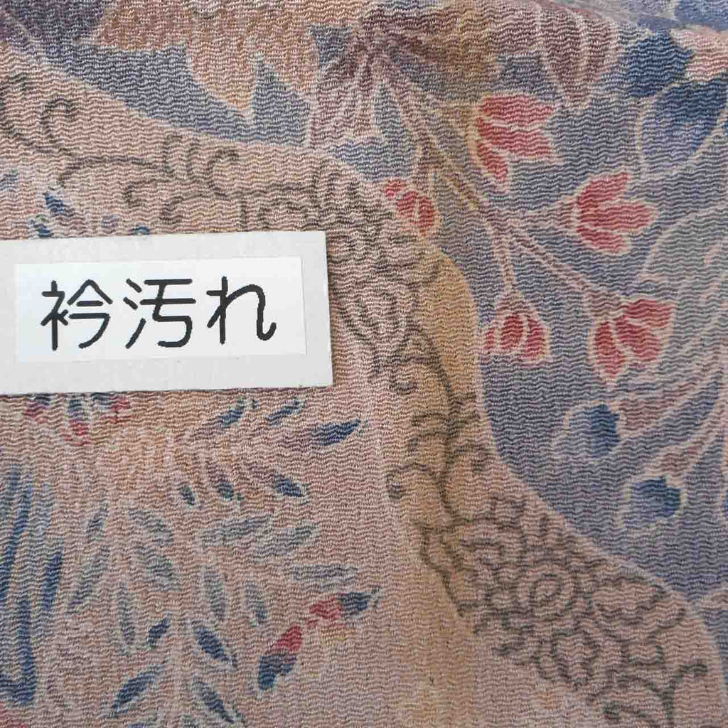 [Used] Recycled Kimono, Komon style, Pure Silk, Size M, Good Condition, Length 157.0cm (61.8in), Sleeve Length 64.0cm (25.2in), Lined, Ready-made, Crepe fabric, Purple, Cloud pattern, Floral design, Silk, Reuse, uu1975b 