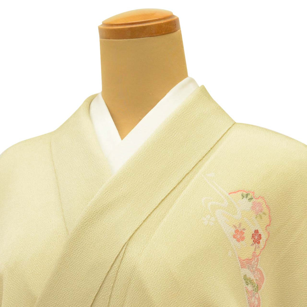 Vintage Japanese Kimono | Tsukesage | Green Silk Crepe | Snow Circle Floral | Gold Foil | Artist Shunsou | One Crest | Sustainable | uu1977b