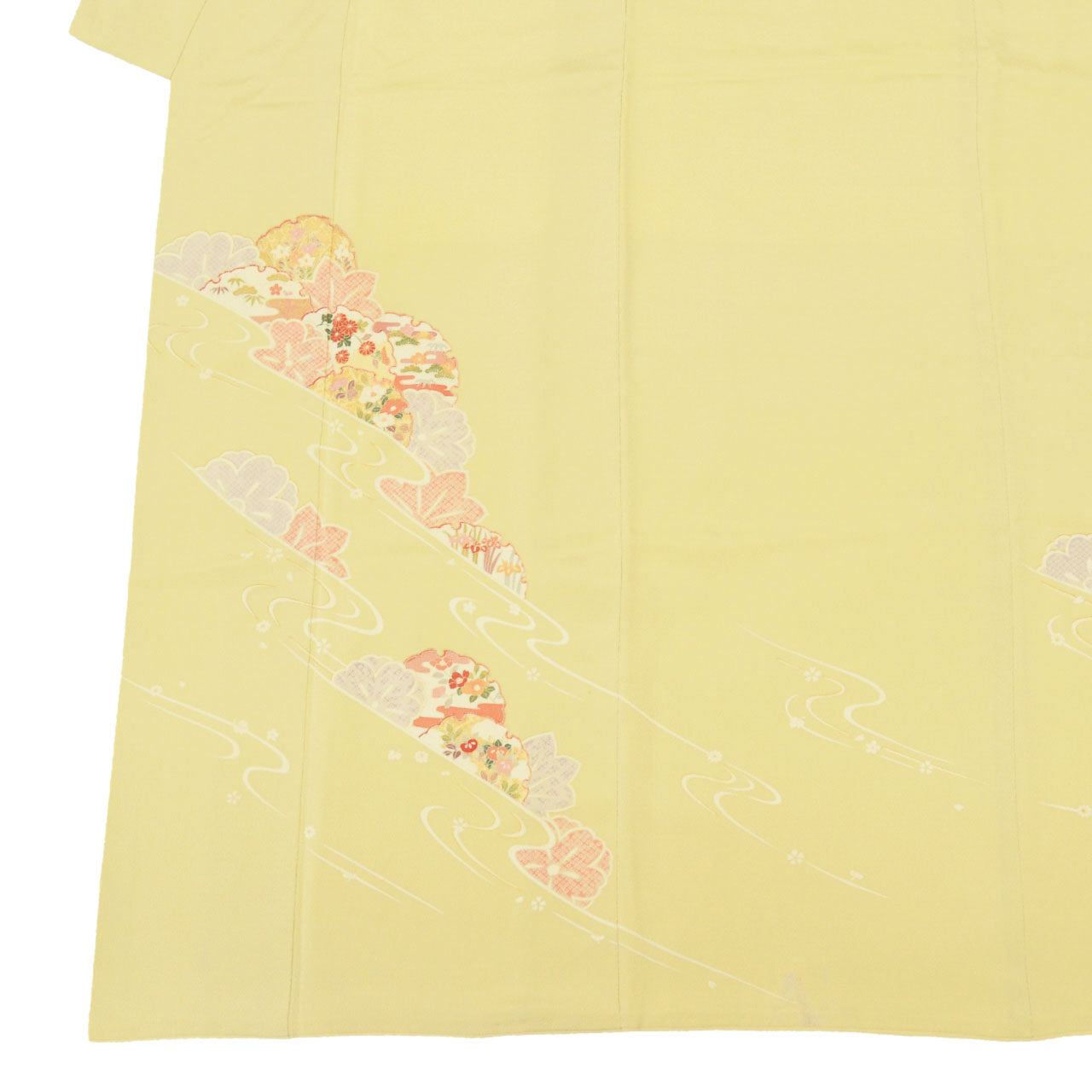 Vintage Japanese Kimono | Tsukesage | Green Silk Crepe | Snow Circle Floral | Gold Foil | Artist Shunsou | One Crest | Sustainable | uu1977b