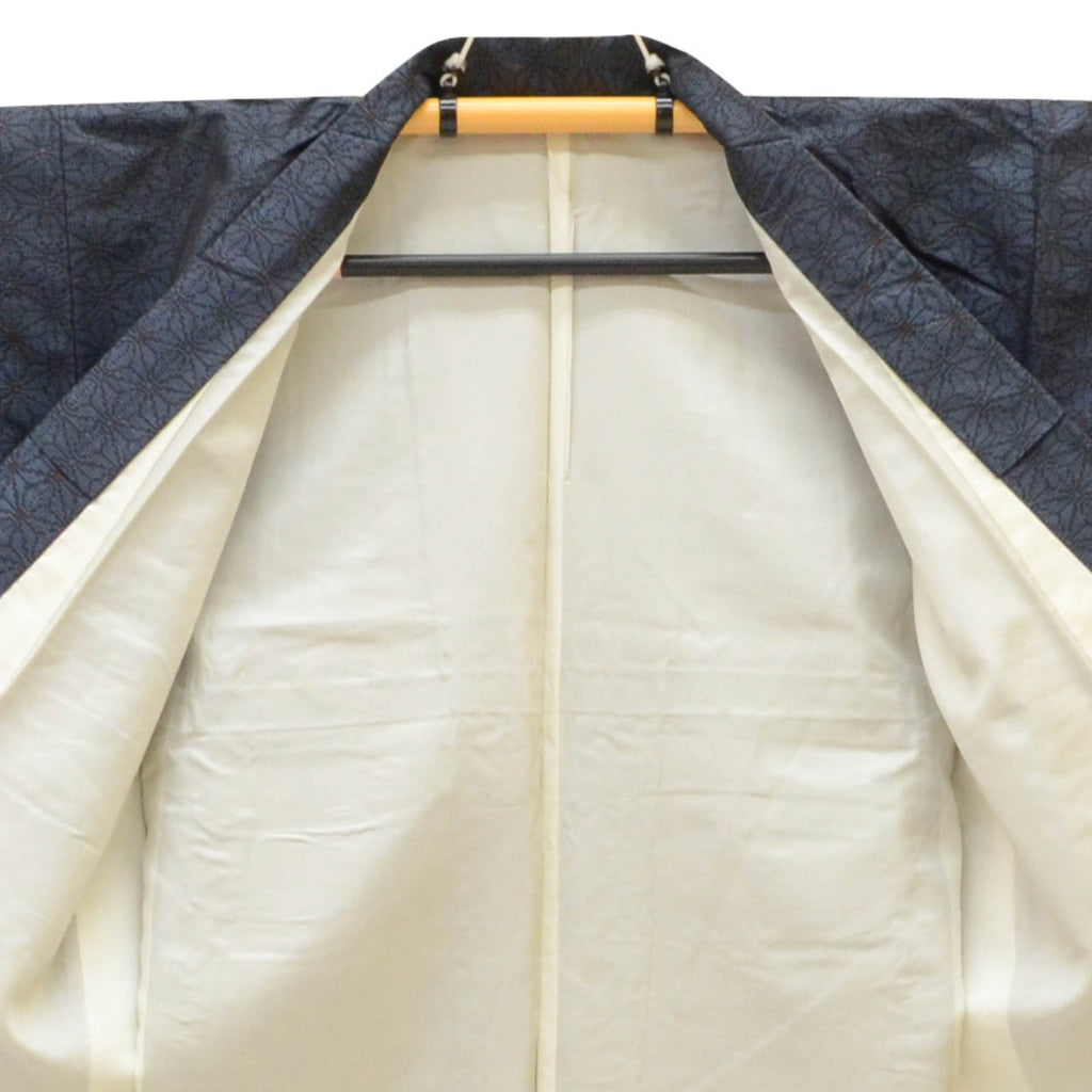 Vintage Japanese Kimono | Women's Oshima Tsumugi Ensemble | Navy Silk | Hemp Leaf Pattern | Size M | Sustainable | uu1985b