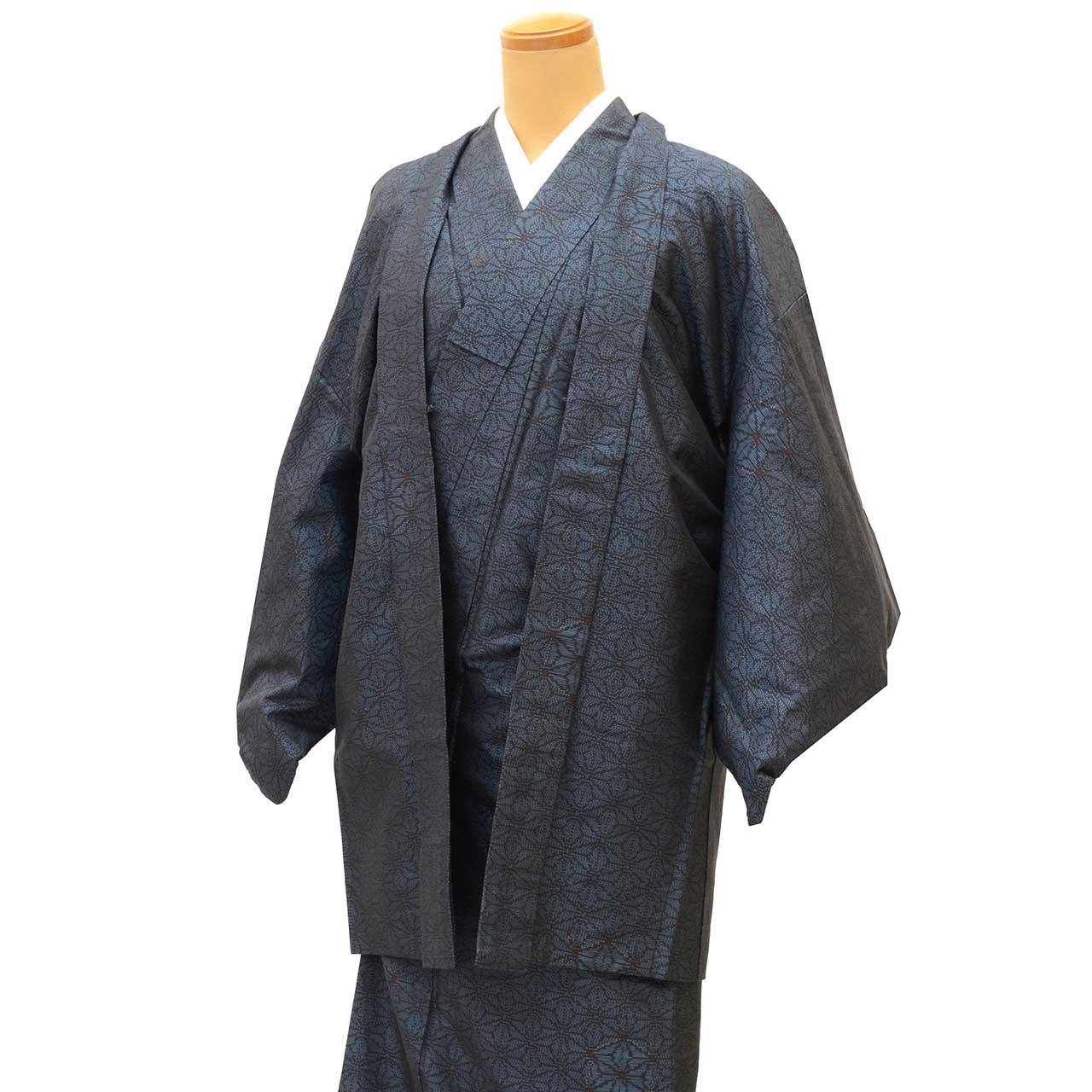 Vintage Japanese Kimono | Women's Oshima Tsumugi Ensemble | Navy Silk | Hemp Leaf Pattern | Size M | Sustainable | uu1985b