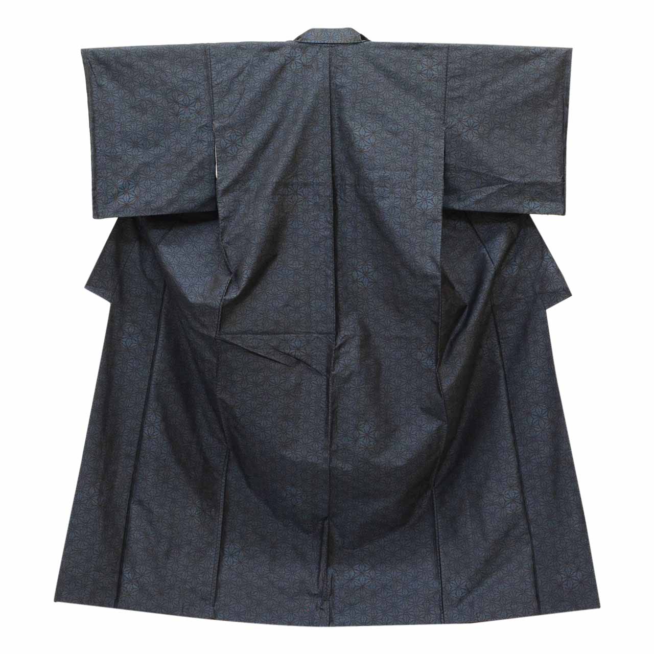 Vintage Japanese Kimono | Women's Oshima Tsumugi Ensemble | Navy Silk | Hemp Leaf Pattern | Size M | Sustainable | uu1985b