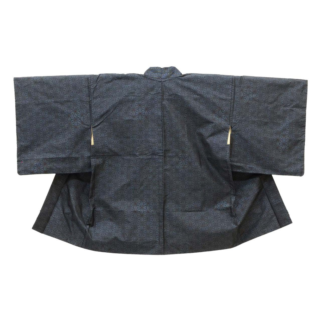 Vintage Japanese Kimono | Women's Oshima Tsumugi Ensemble | Navy Silk | Hemp Leaf Pattern | Size M | Sustainable | uu1985b