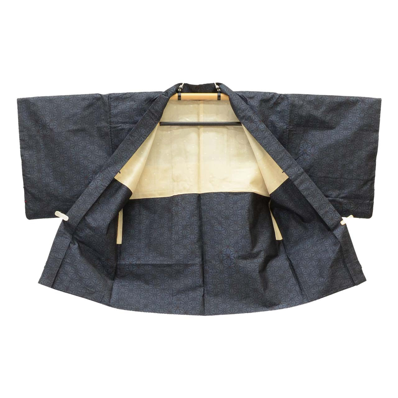 Vintage Japanese Kimono | Women's Oshima Tsumugi Ensemble | Navy Silk | Hemp Leaf Pattern | Size M | Sustainable | uu1985b