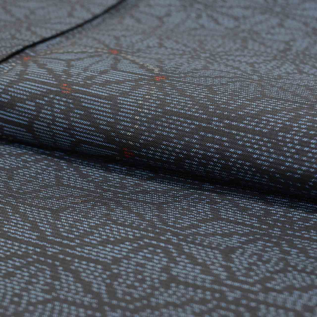 Vintage Japanese Kimono | Women's Oshima Tsumugi Ensemble | Navy Silk | Hemp Leaf Pattern | Size M | Sustainable | uu1985b