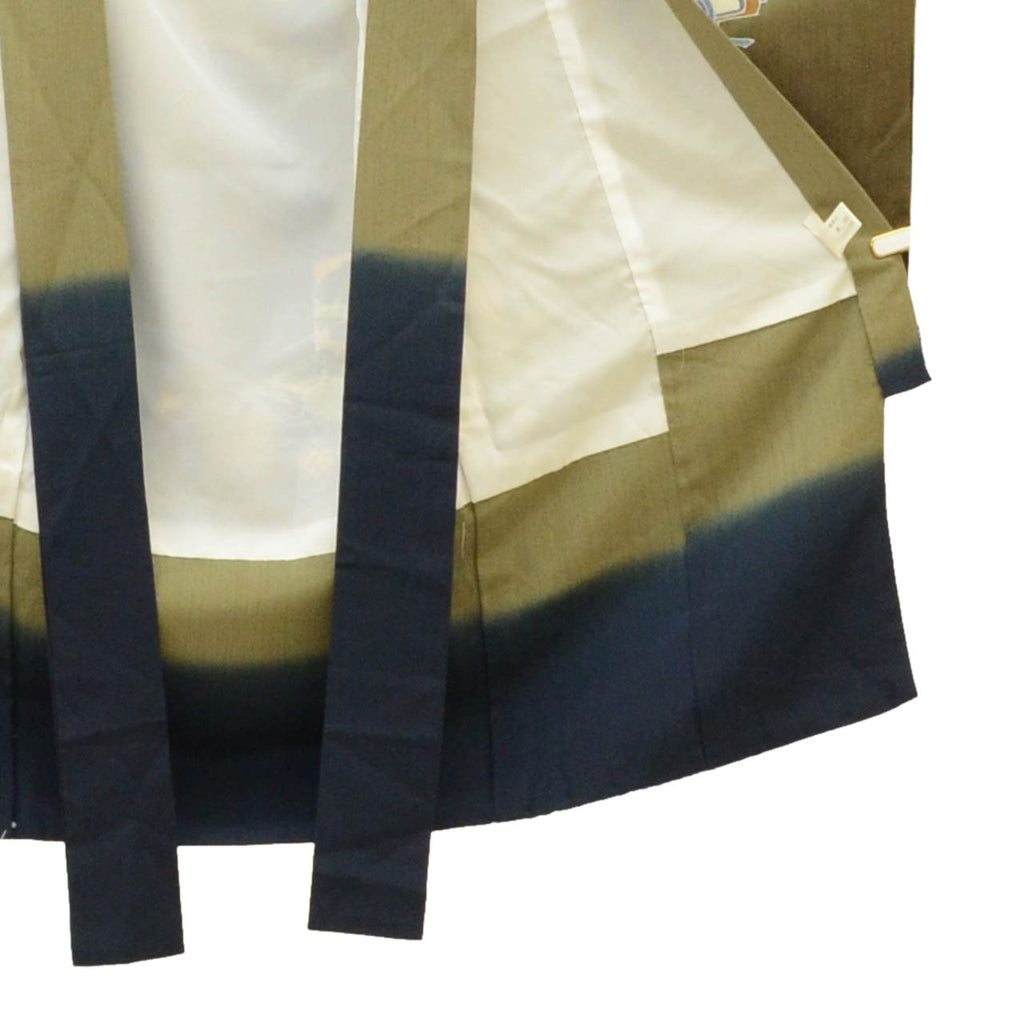 [Used] Recycled Kimono for Baby Boy's First Shrine Visit, One-Piece, Pure Silk, Ready-Made, Sleeve Length 48.0cm (18.9in), Body Length 97.0cm (38.2in), Navy Blue, Hawk Pattern, Includes Undergarment, Family Crest, Gold Embellishment, First Kimono, uu1990b 