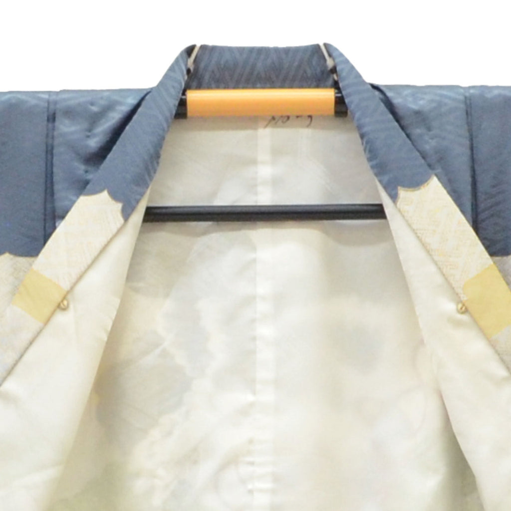 [Used] Recycled Kimono, Children's Kimono, Haori, and Hakama Set, Boys, Synthetic Fiber, Ready-made, Sleeve Length 46.8cm (18.4in), Body Length 100.0cm (39.4in), Gray, Hawk and Drum Pattern, Includes Nagajuban (Undergarment) uu1998b 