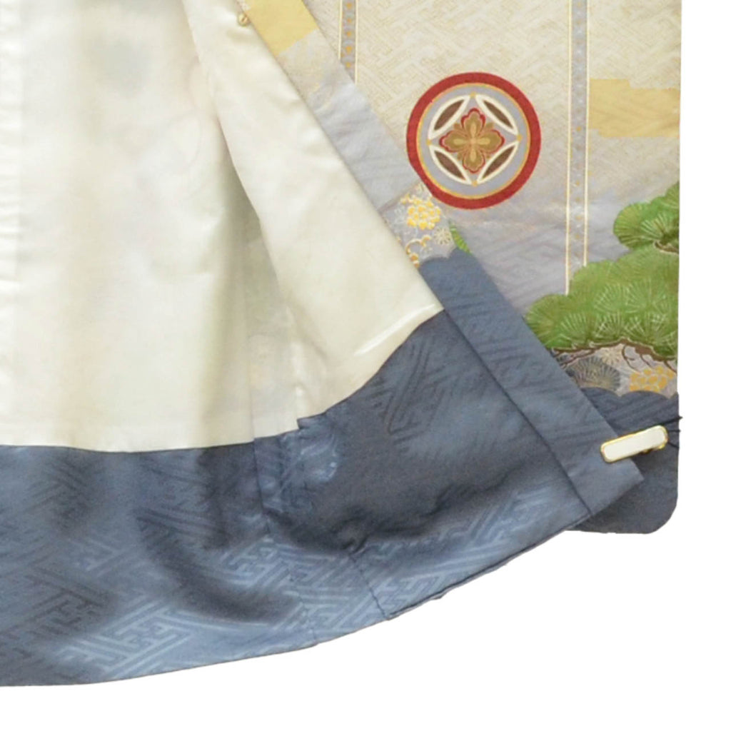 [Used] Recycled Kimono, Children's Kimono, Haori, and Hakama Set, Boys, Synthetic Fiber, Ready-made, Sleeve Length 46.8cm (18.4in), Body Length 100.0cm (39.4in), Gray, Hawk and Drum Pattern, Includes Nagajuban (Undergarment) uu1998b 
