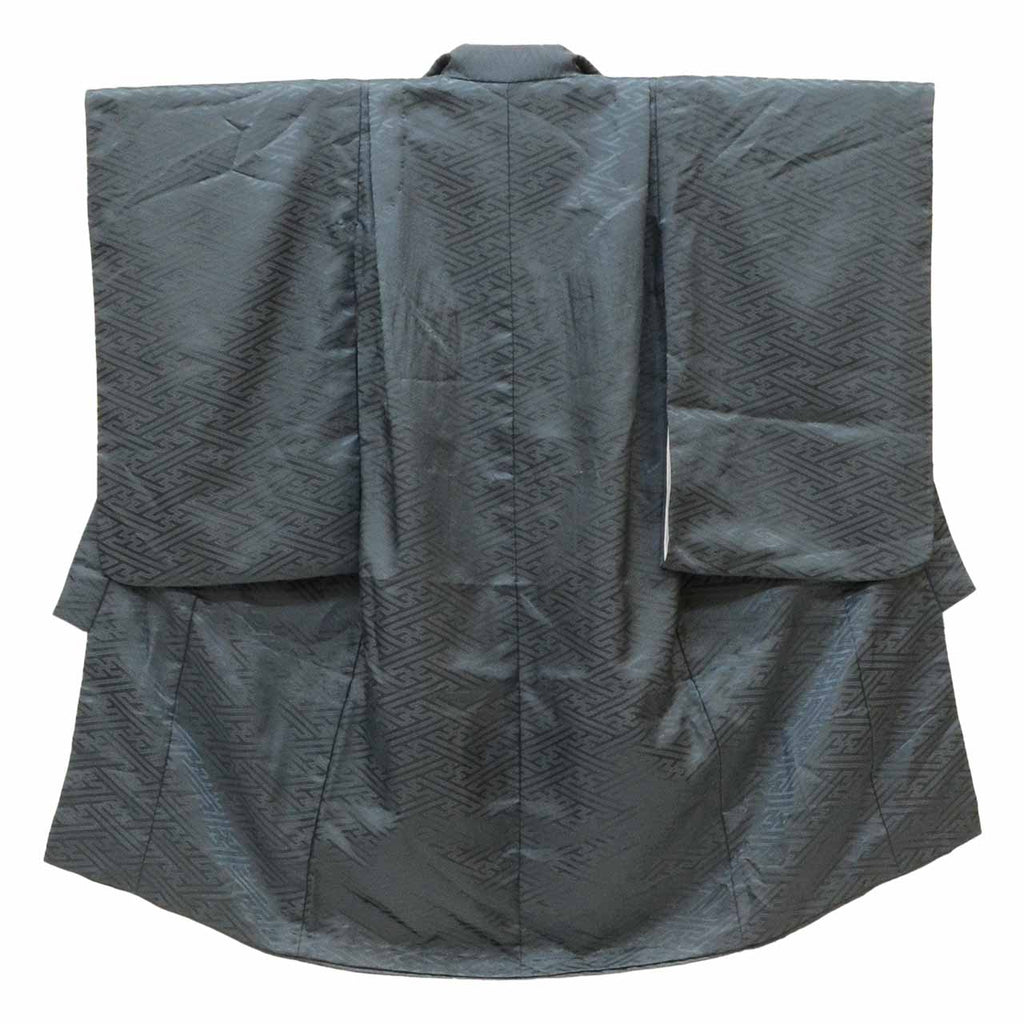 [Used] Recycled Kimono, Children's Kimono, Haori, and Hakama Set, Boys, Synthetic Fiber, Ready-made, Sleeve Length 46.8cm (18.4in), Body Length 100.0cm (39.4in), Gray, Hawk and Drum Pattern, Includes Nagajuban (Undergarment) uu1998b 