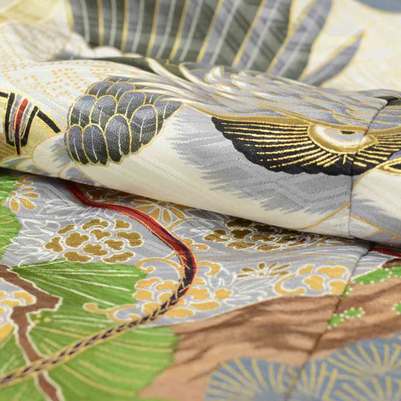 [Used] Recycled Kimono, Children's Kimono, Haori, and Hakama Set, Boys, Synthetic Fiber, Ready-made, Sleeve Length 46.8cm (18.4in), Body Length 100.0cm (39.4in), Gray, Hawk and Drum Pattern, Includes Nagajuban (Undergarment) uu1998b 