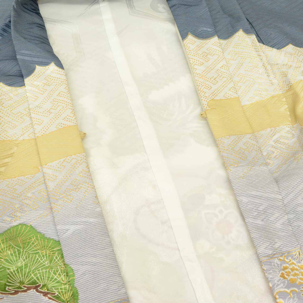 [Used] Recycled Kimono, Children's Kimono, Haori, and Hakama Set, Boys, Synthetic Fiber, Ready-made, Sleeve Length 46.8cm (18.4in), Body Length 100.0cm (39.4in), Gray, Hawk and Drum Pattern, Includes Nagajuban (Undergarment) uu1998b 