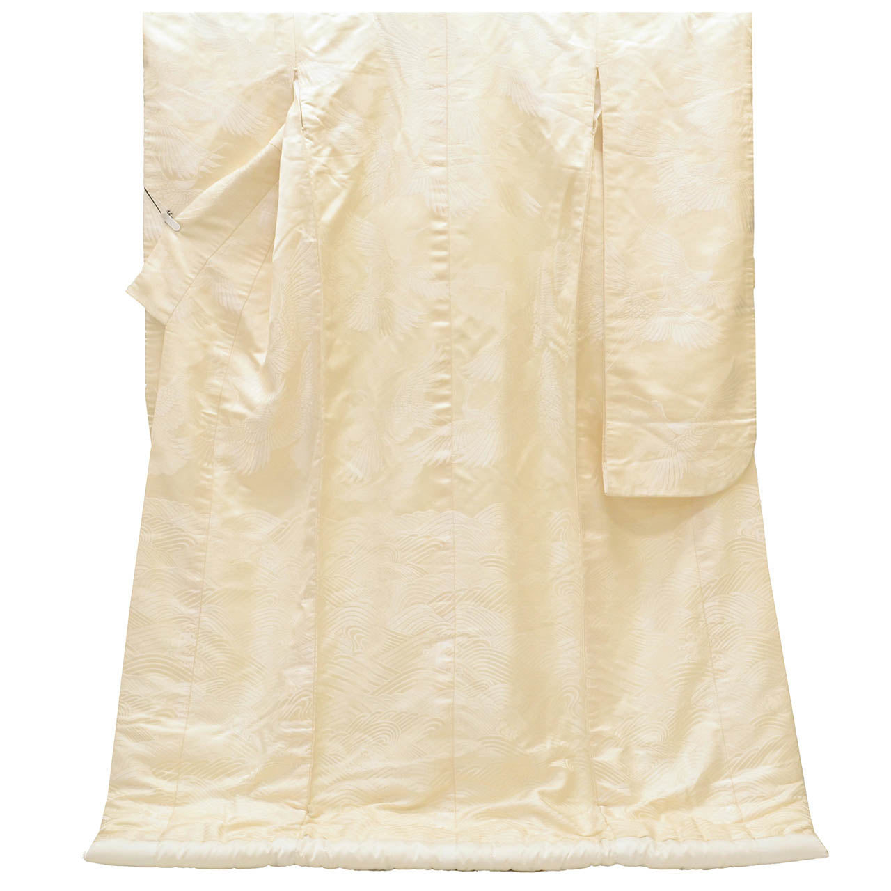 Vintage Japanese Kimono | Shiromuku | Silk | Flying Crane Wave | Kara-ori | Bridal | Size M | Sustainable | uu2004b