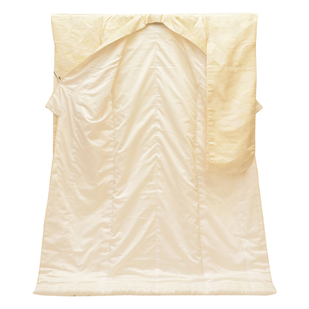 Vintage Japanese Kimono | Shiromuku | Silk | Flying Crane Wave | Kara-ori | Bridal | Size M | Sustainable | uu2004b