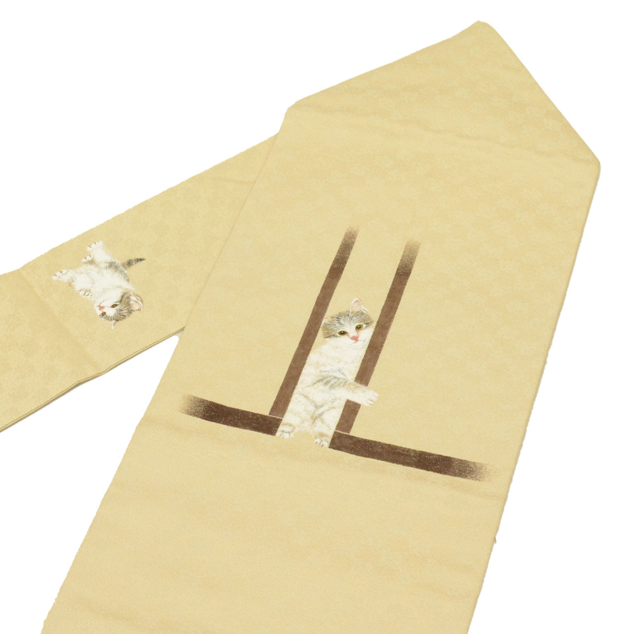 Vintage Japanese Obi | Nagoya Obi | Silk | Cat Pattern | Hand-painted | Artist Signed | Umeoka | Excellent | Sustainable | uu2007b