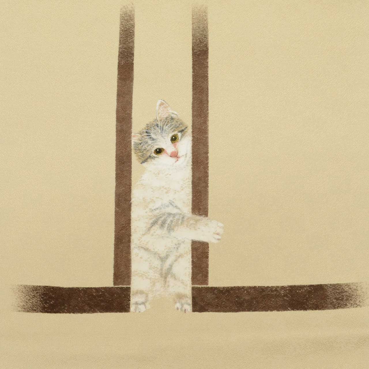 Vintage Japanese Obi | Nagoya Obi | Silk | Cat Pattern | Hand-painted | Artist Signed | Umeoka | Excellent | Sustainable | uu2007b