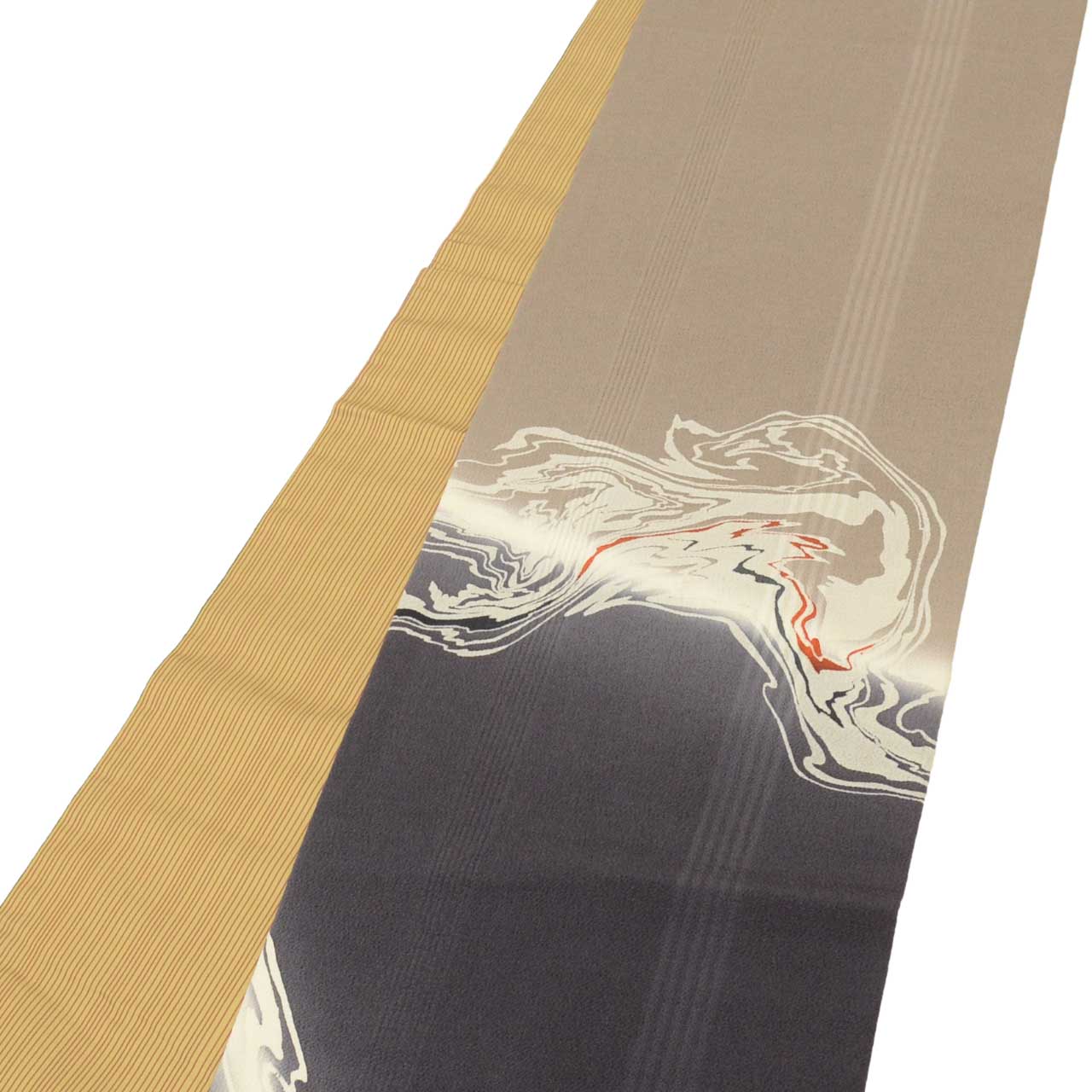 Vintage Japanese Obi | Sha-re Fukuro Obi | Gray Brown Silk Crepe | Stream Pattern | Umeoka | Excellent | Sustainable | uu2010b