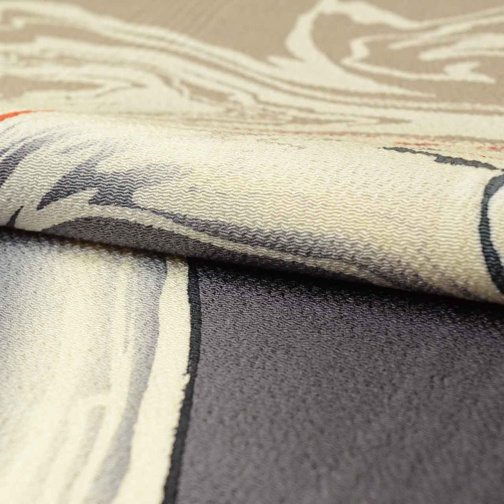 Vintage Japanese Obi | Sha-re Fukuro Obi | Gray Brown Silk Crepe | Stream Pattern | Umeoka | Excellent | Sustainable | uu2010b