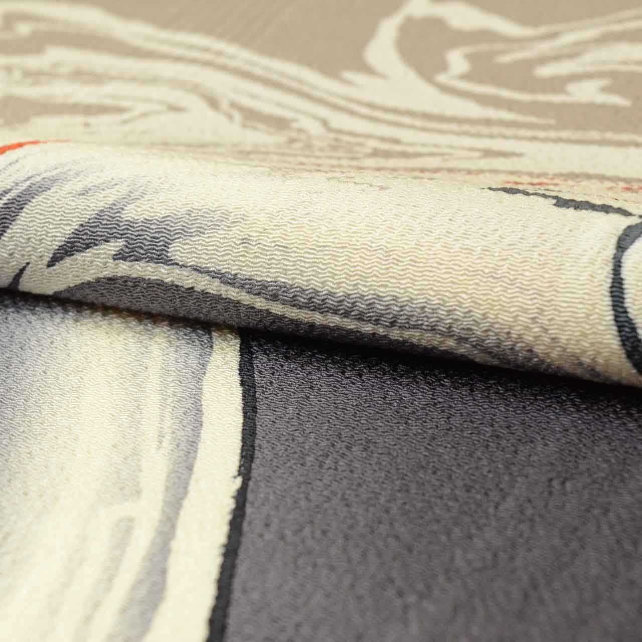 Vintage Japanese Obi | Sha-re Fukuro Obi | Gray Brown Silk Crepe | Stream Pattern | Umeoka | Excellent | Sustainable | uu2010b