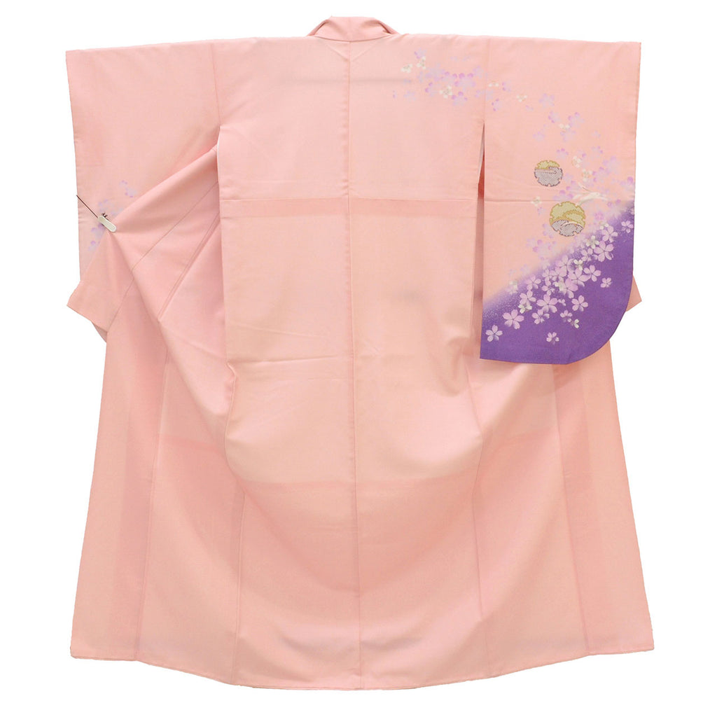 Vintage Japanese Kimono | Ni-shaku Furisode | Pink Synthetic | Rabbit Pattern | Washable | For Hakama | Size M | Sustainable | uu2013b