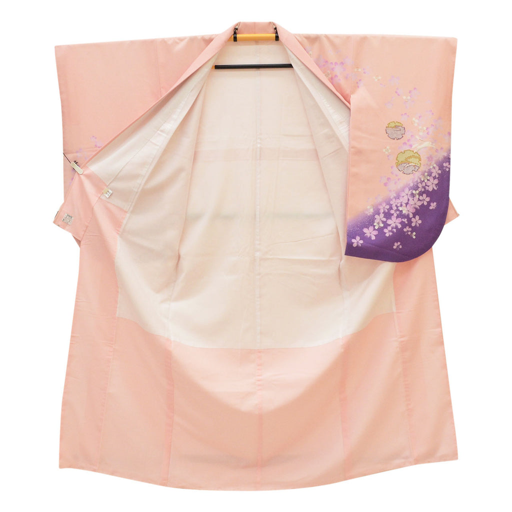 Vintage Japanese Kimono | Ni-shaku Furisode | Pink Synthetic | Rabbit Pattern | Washable | For Hakama | Size M | Sustainable | uu2013b