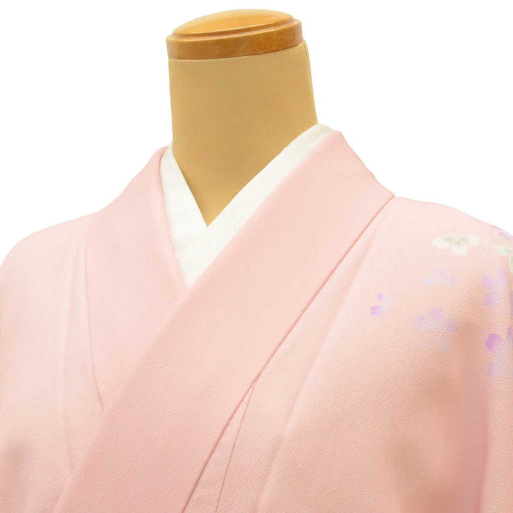 Vintage Japanese Kimono | Ni-shaku Furisode | Pink Synthetic | Rabbit Pattern | Washable | For Hakama | Size M | Sustainable | uu2013b