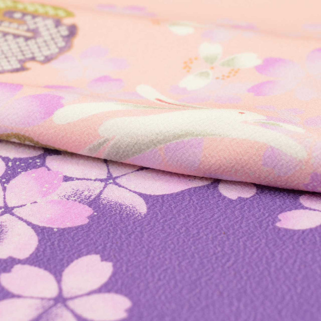 Vintage Japanese Kimono | Ni-shaku Furisode | Pink Synthetic | Rabbit Pattern | Washable | For Hakama | Size M | Sustainable | uu2013b