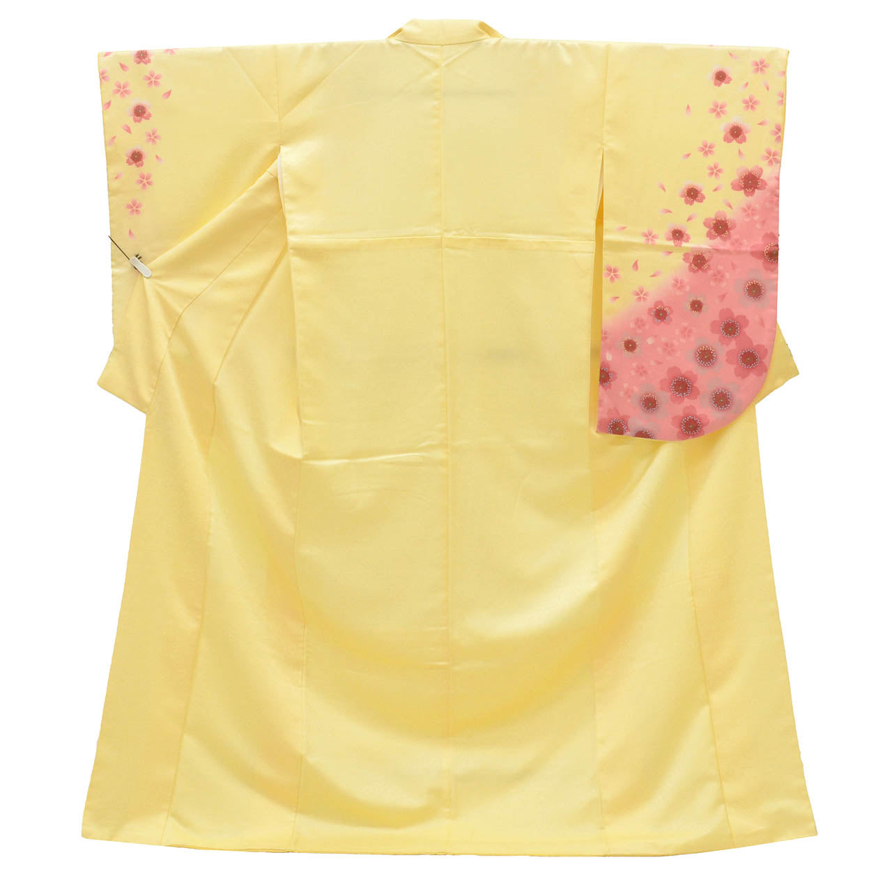 Vintage Japanese Kimono | Ni-shaku Furisode | Yellow Synthetic | Cherry Blossom | Washable | For Hakama | Sustainable | uu2014b