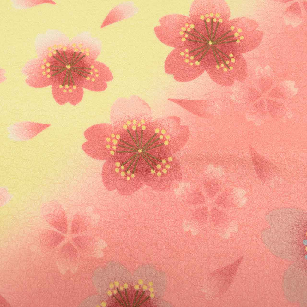 Vintage Japanese Kimono | Ni-shaku Furisode | Yellow Synthetic | Cherry Blossom | Washable | For Hakama | Sustainable | uu2014b