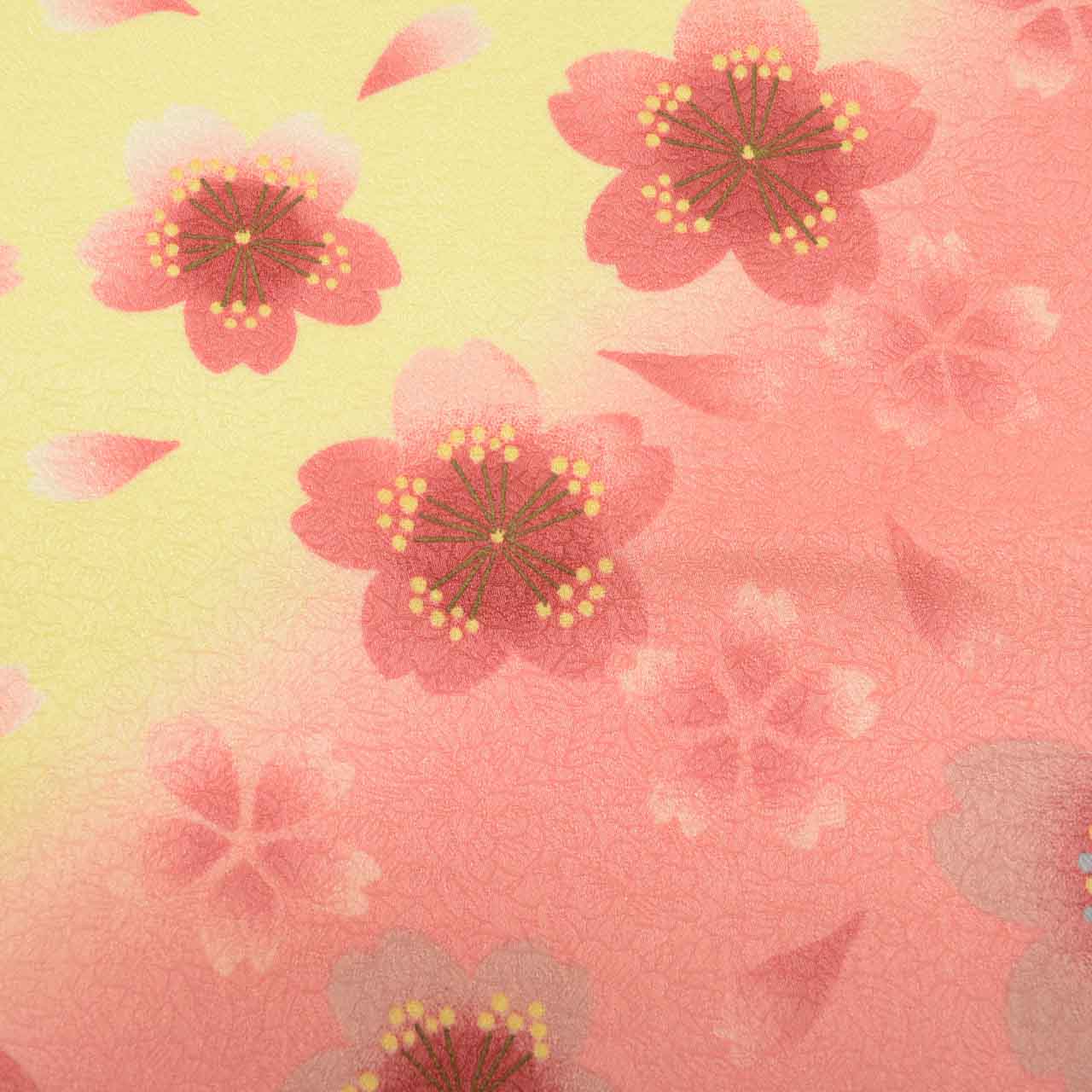 Vintage Japanese Kimono | Ni-shaku Furisode | Yellow Synthetic | Cherry Blossom | Washable | For Hakama | Sustainable | uu2014b