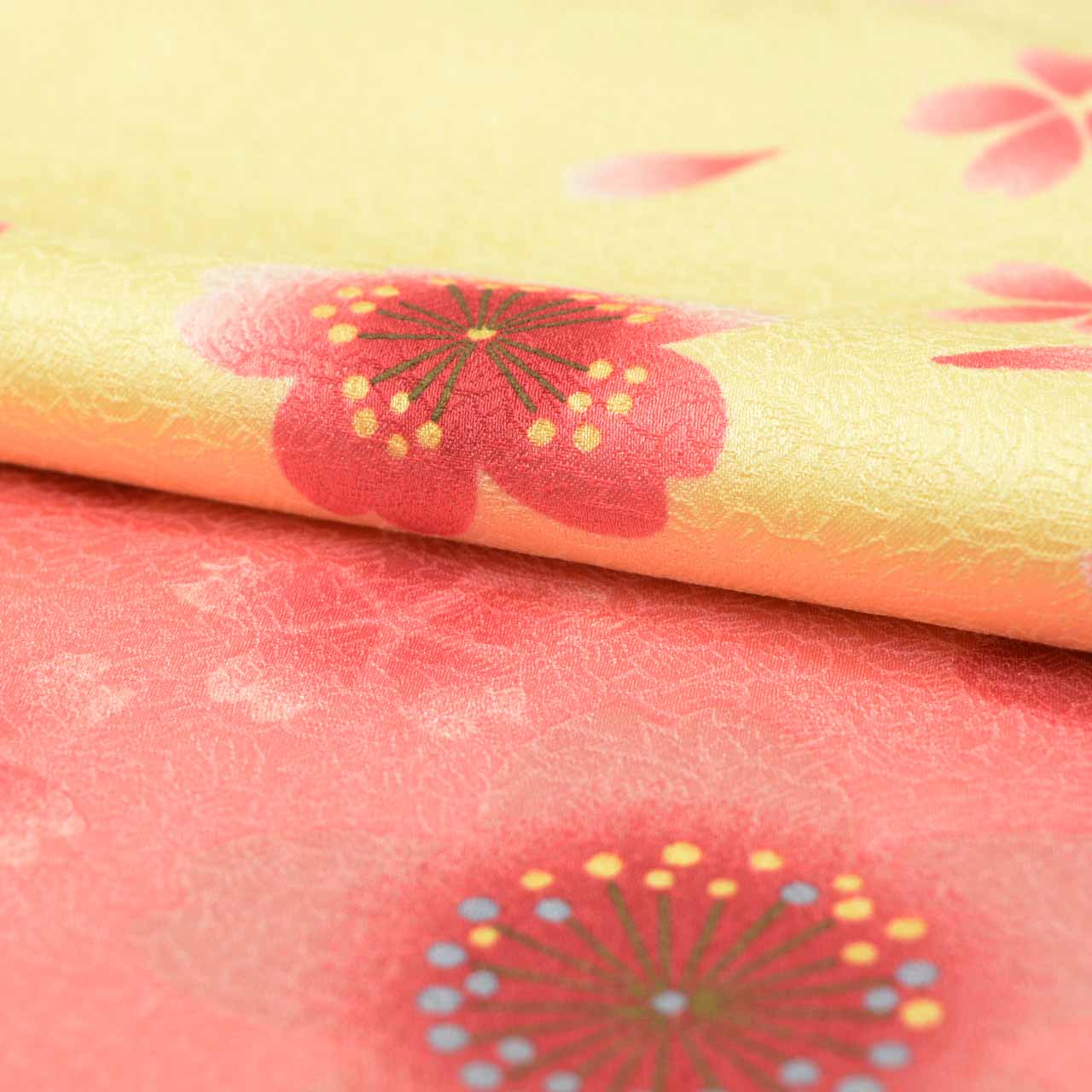 Vintage Japanese Kimono | Ni-shaku Furisode | Yellow Synthetic | Cherry Blossom | Washable | For Hakama | Sustainable | uu2014b