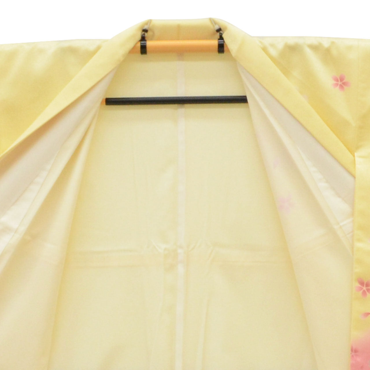 Vintage Japanese Kimono | Ni-shaku Furisode | Yellow Synthetic | Cherry Blossom | Washable | For Hakama | Sustainable | uu2014b