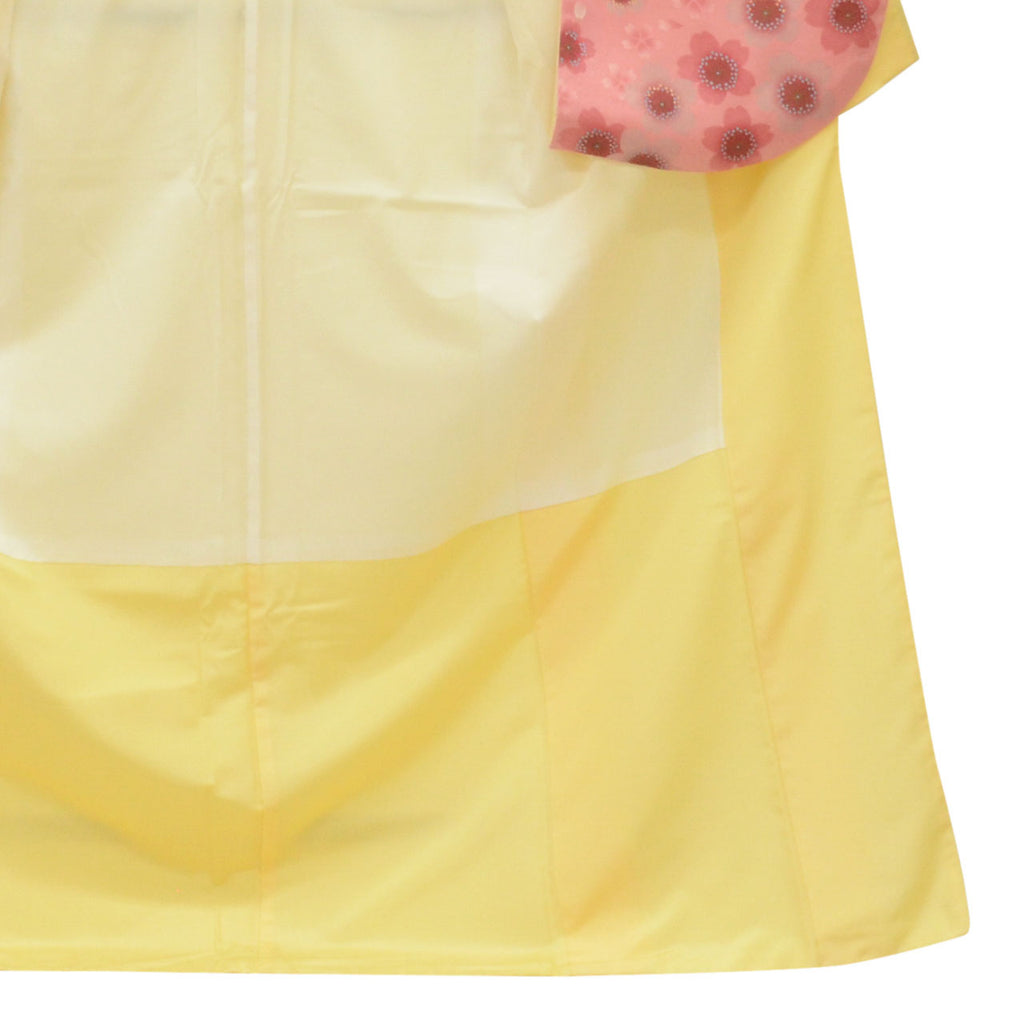 Vintage Japanese Kimono | Ni-shaku Furisode | Yellow Synthetic | Cherry Blossom | Washable | For Hakama | Sustainable | uu2014b