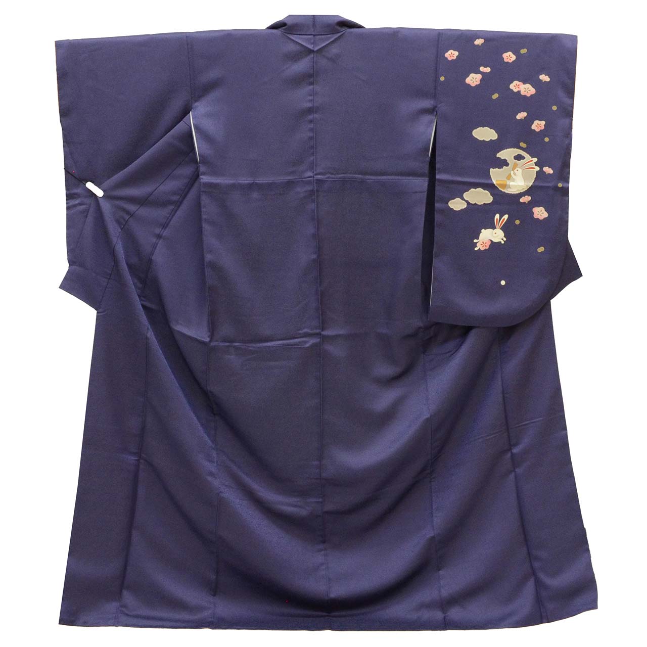 Vintage Japanese Kimono | Ni-shaku Furisode | Purple Synthetic | Rabbit Pattern | Washable | For Hakama | Sustainable | uu2015b