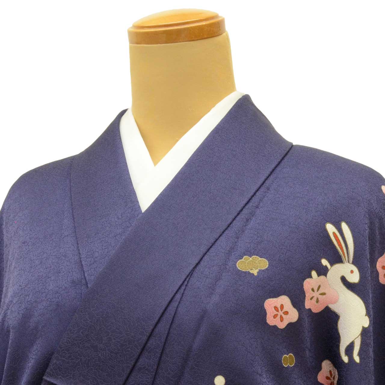 Vintage Japanese Kimono | Ni-shaku Furisode | Purple Synthetic | Rabbit Pattern | Washable | For Hakama | Sustainable | uu2015b