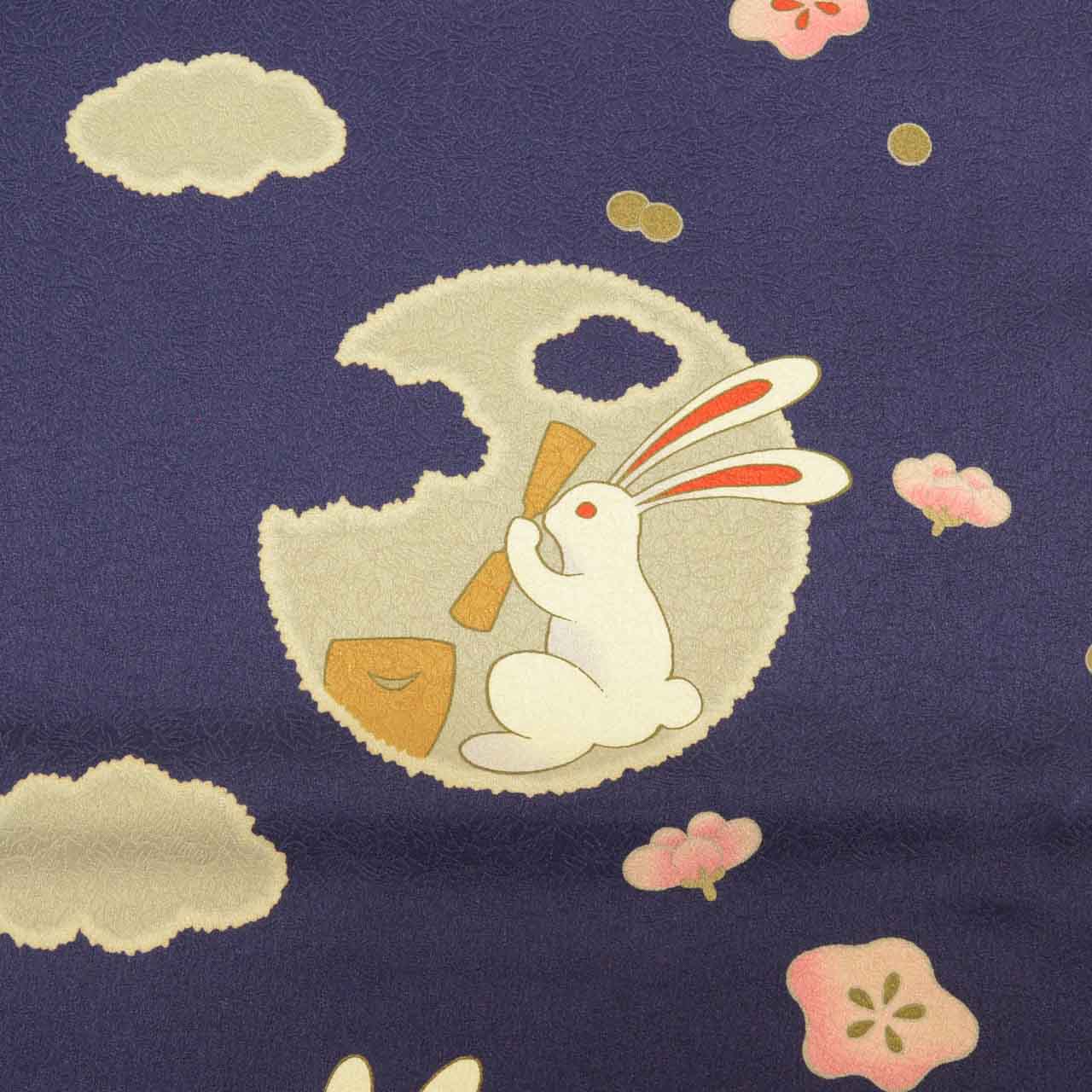Vintage Japanese Kimono | Ni-shaku Furisode | Purple Synthetic | Rabbit Pattern | Washable | For Hakama | Sustainable | uu2015b