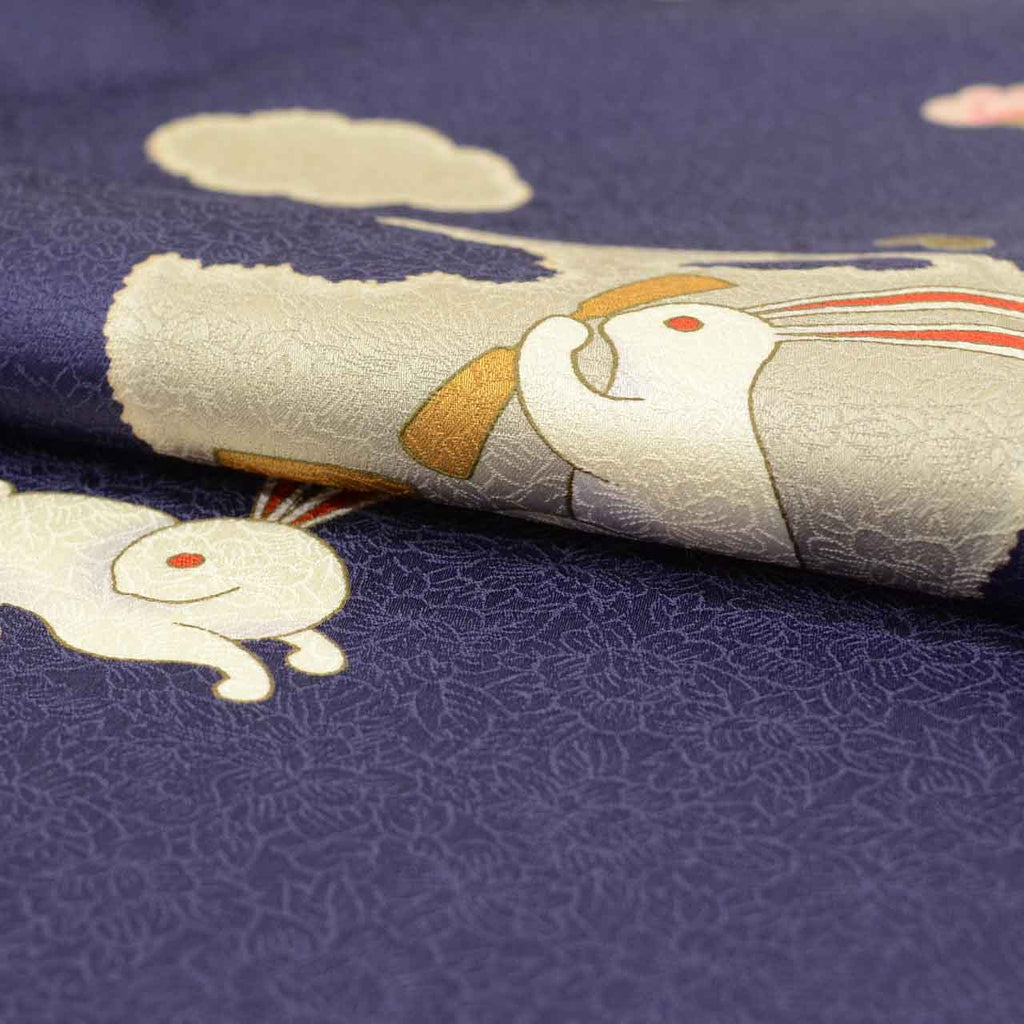 Vintage Japanese Kimono | Ni-shaku Furisode | Purple Synthetic | Rabbit Pattern | Washable | For Hakama | Sustainable | uu2015b