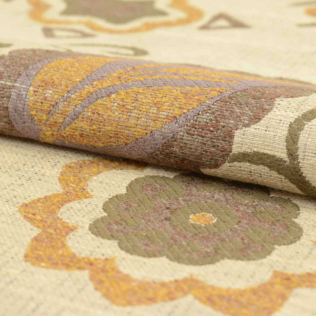 Vintage Japanese Obi | Sha-re Fukuro Obi | Beige Silk Tsumugi | Floral | Komusade Mode Yamato | New Hajiku Guard | Sustainable | uu2020b
