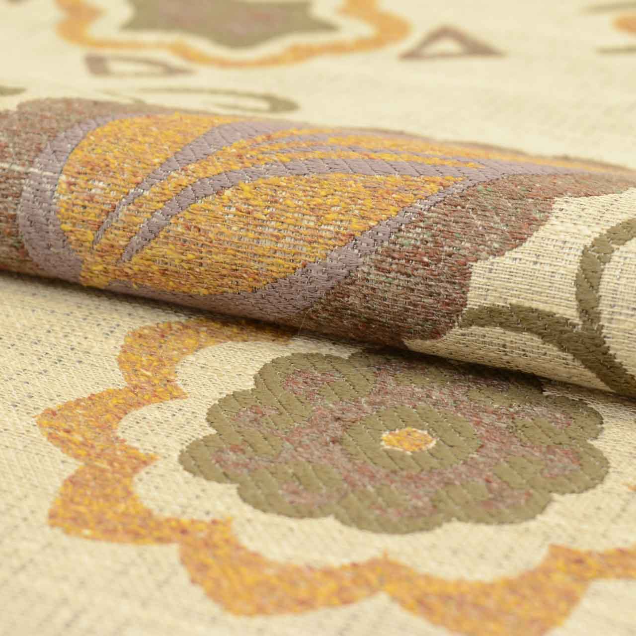 Vintage Japanese Obi | Sha-re Fukuro Obi | Beige Silk Tsumugi | Floral | Komusade Mode Yamato | New Hajiku Guard | Sustainable | uu2020b