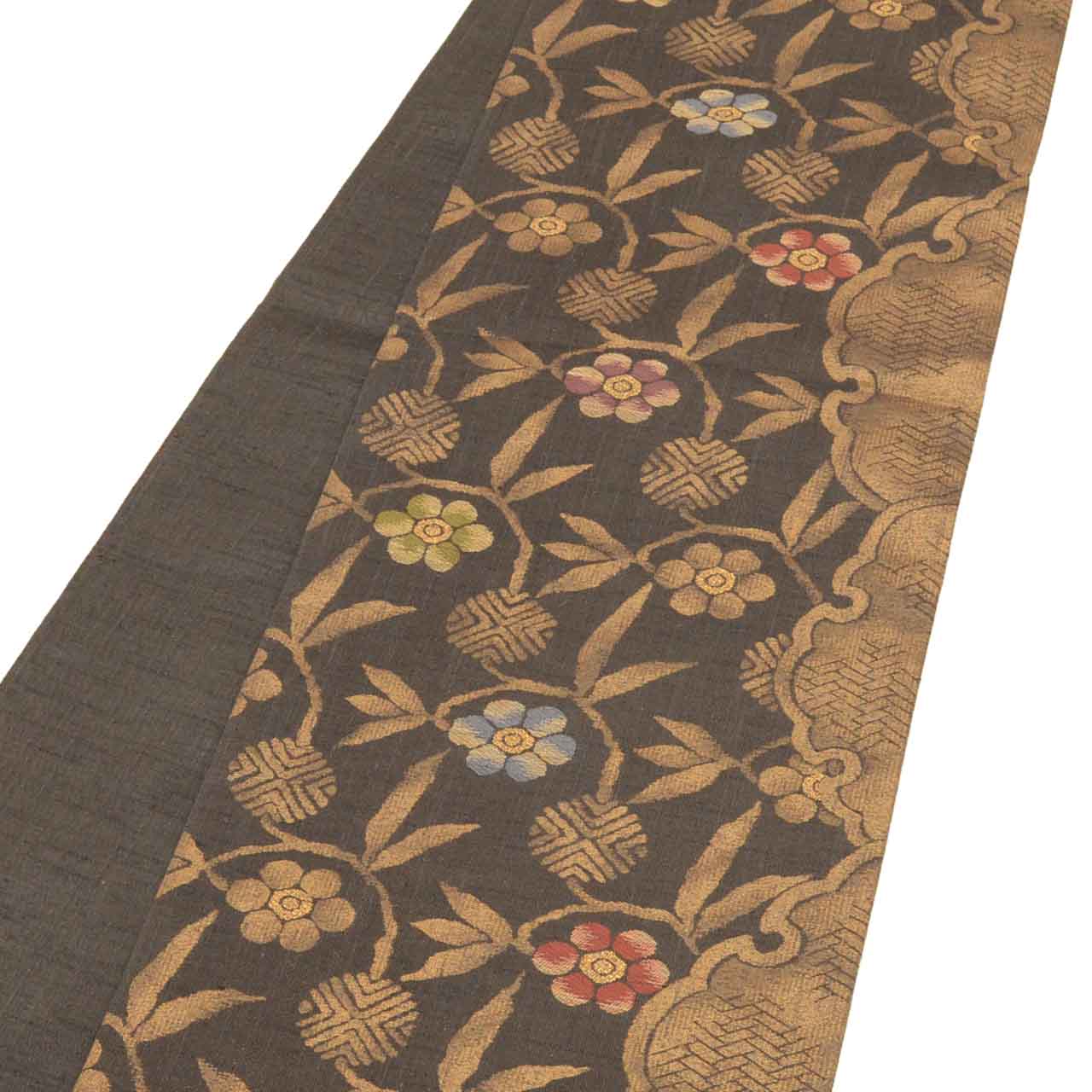 Vintage Japanese Obi | Fukuro Obi | Silk Tsumugi | Floral Arabesque | Gold Thread | Kano-no-Miyako | Semi-formal | Sustainable | uu2023b