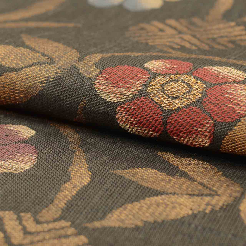 Vintage Japanese Obi | Fukuro Obi | Silk Tsumugi | Floral Arabesque | Gold Thread | Kano-no-Miyako | Semi-formal | Sustainable | uu2023b