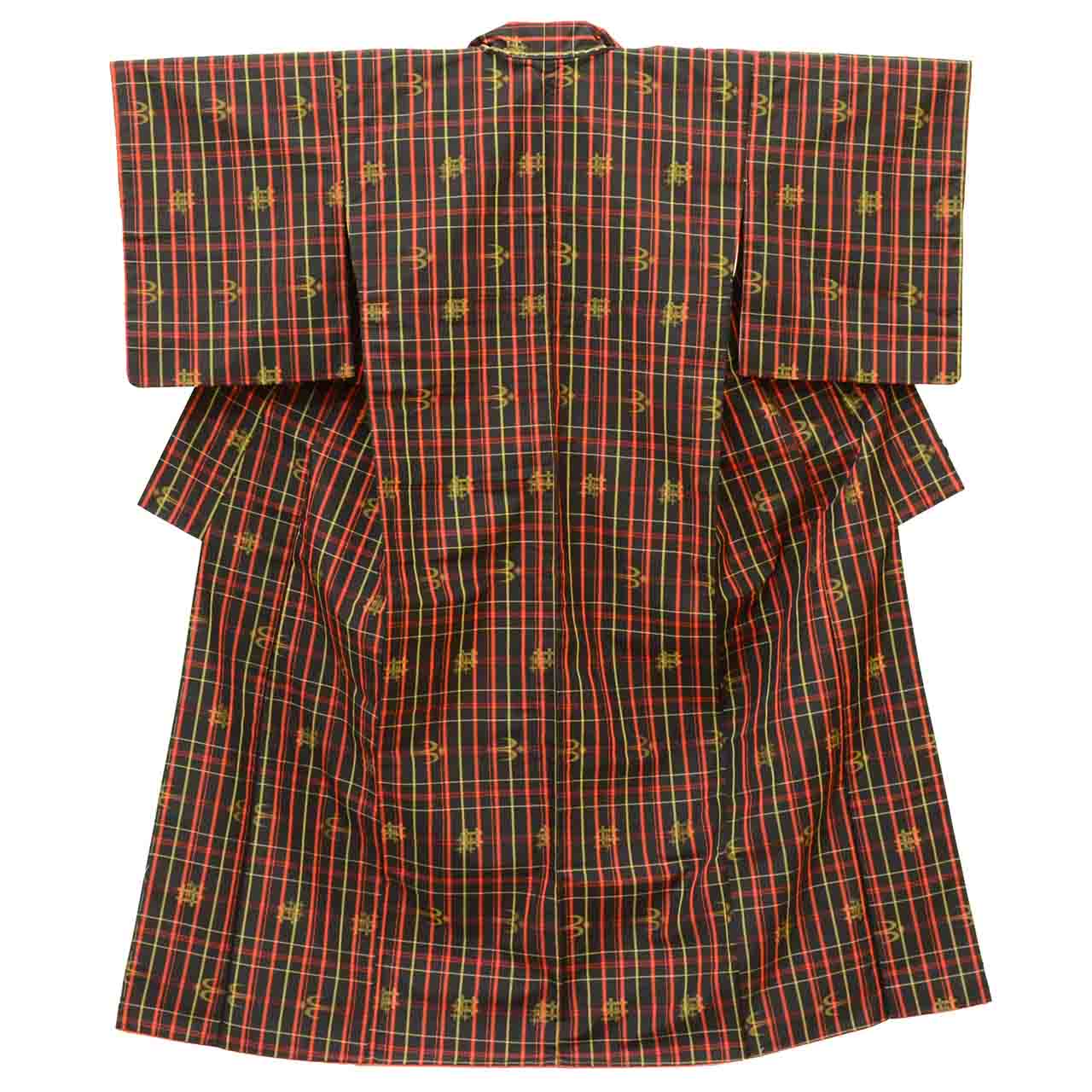 Vintage Japanese Kimono | Women's Oshima Tsumugi Ensemble | Black Silk | Lattice Kasuri | Size M | Sustainable | uu2034b