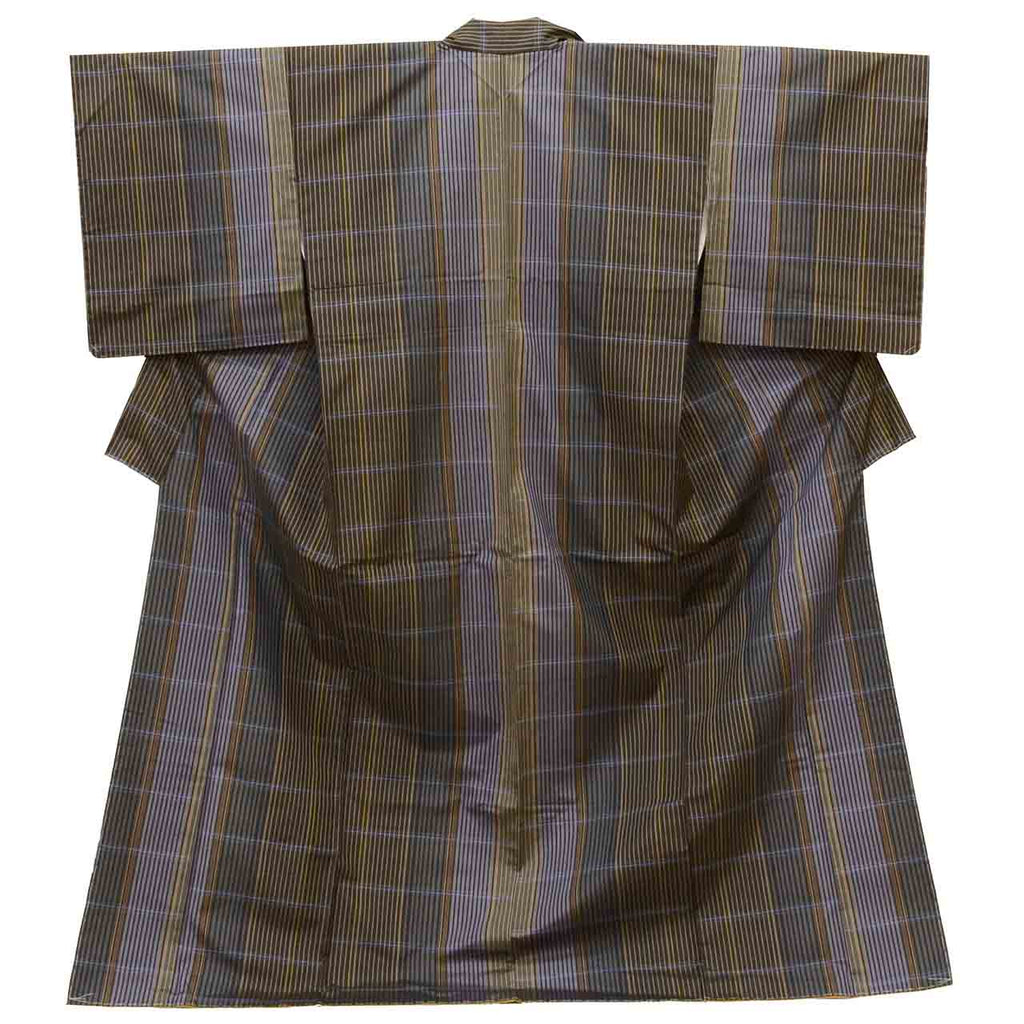 Vintage Japanese Kimono | Oshima Tsumugi | Brown Silk | Stripe | Harebare Guard | Unused | Tall Size LL | Sustainable | uu2037b